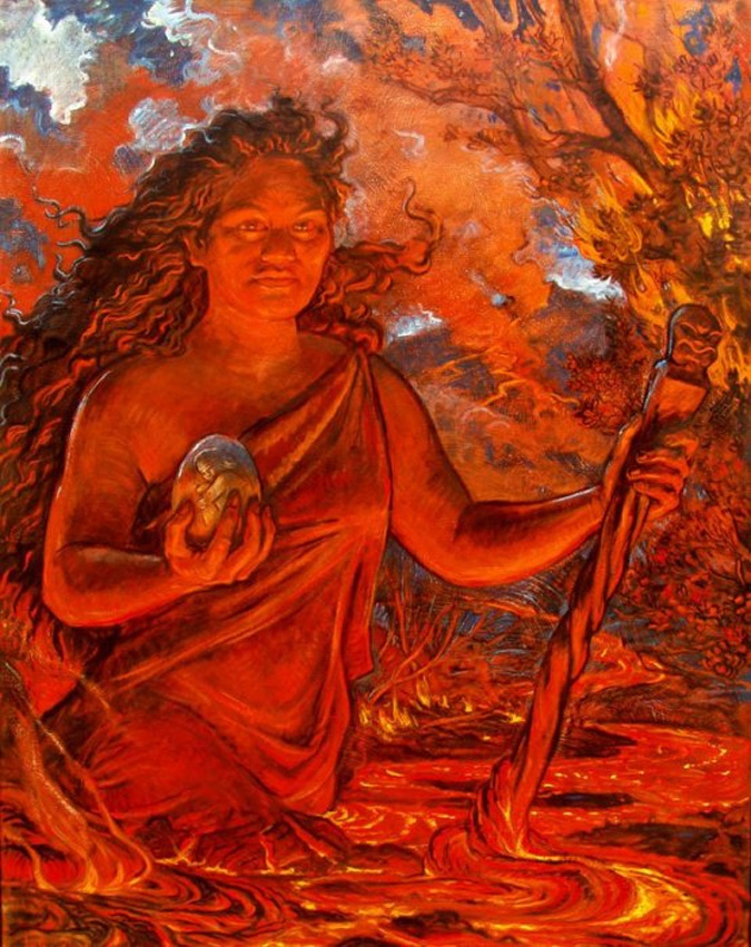 the goddess pele painted by arthur johnson kilauea visitor center